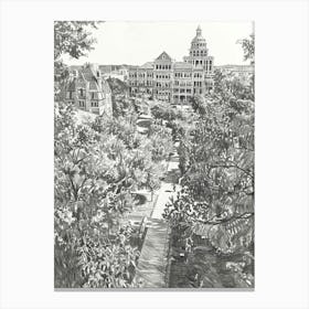 The University Of Texas At Austin Texas Black And White Drawing 1 Canvas Print