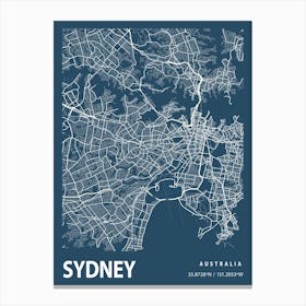 Sydney Blueprint City Map 1 Canvas Print