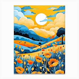 Cartoon Poppy Field Landscape Illustration (70) Canvas Print