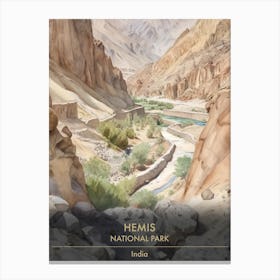 Hemis National Park India Watercolour 3 Canvas Print