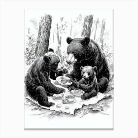 Malayan Sun Bear Family Picnicking Ink Illustration The Woods Ink Illustration 1 Canvas Print