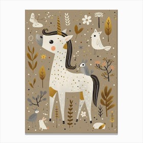 Unicorn In The Meadow With Abstract Woodland Animals 2 Canvas Print