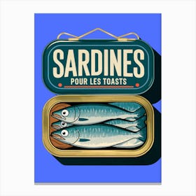 Vintage Sardines Pour Les Toasts Art Print, Blue Canvas Print