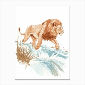 Barbary Lion Drinking From A Water Clipart  2 Canvas Print