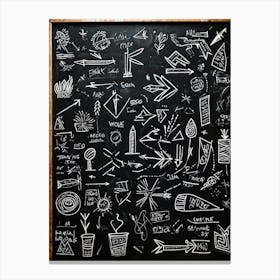 Blackboard Covered In A Collage Of Hand Drawn Icons Arrows And Abstract Doodles Symbolizing Direc (5) Canvas Print