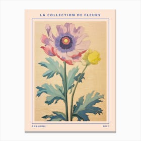 Anemone French Flower Botanical Poster Canvas Print