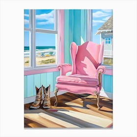 Pink Chair On The Beach Canvas Print