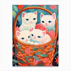 White Kittens In A Basket Kitsch 4 Canvas Print