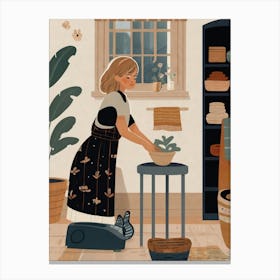 Illustration Of A Woman In A Kitchen Canvas Print