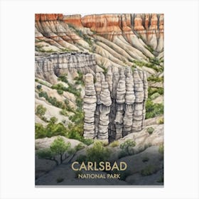 Carlsbad National Park Watercolour Vintage Travel Poster 1 Canvas Print