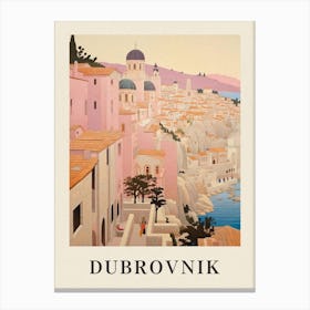 Dubrovnik Croatia 1 Vintage Pink Travel Illustration Poster Canvas Print