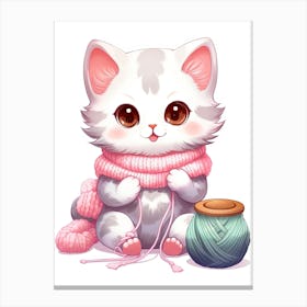 Kawaii Cat Drawings Knitting 3 Canvas Print