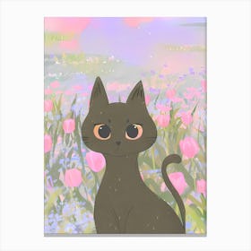 Cat In Tulips Canvas Print