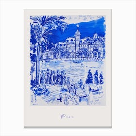Pisa Italy Blue Drawing Poster Canvas Print