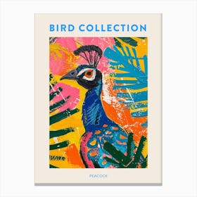 Colourful Tropical Peacock Painting 1 Poster Canvas Print