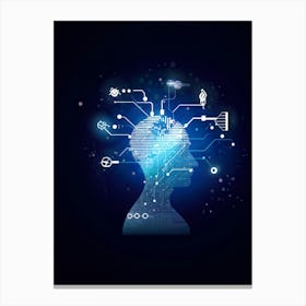 Abstract Concept Art Of A Silhouetted Head Outlined Against A Backdrop Of Light Bulbs And Gears Sym (6) Canvas Print