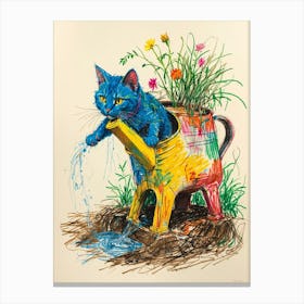 Watering Can Cat 1 Canvas Print