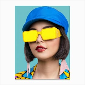 Girls Headshot Avatar Donning A Blue Face Cap Adorned With Yellow Sunglasses Captured In A Moder Canvas Print