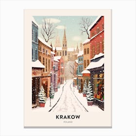 Vintage Winter Travel Poster Krakow Poland 3 Canvas Print