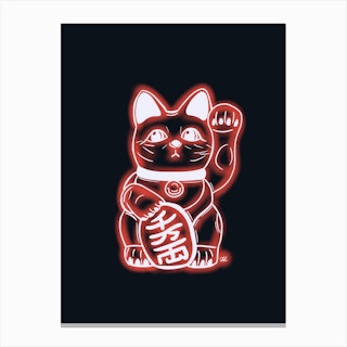 Lantern Red Neon Cat Canvas Print
