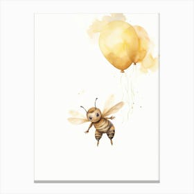 Baby Bee Flying With Ballons, Watercolour Nursery Art 1 Canvas Print