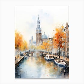 Amsterdam, Netherlands In Autumn Fall, Watercolour 2 Canvas Print