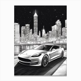 Tesla Model S City Drawing 7 Canvas Print
