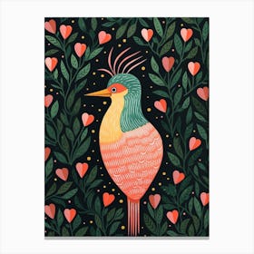 Linocut Style Bird With Hearts & Lines Canvas Print