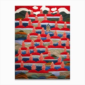 Asian Village, Japanese Quilting Inspired Art, 1504 Canvas Print