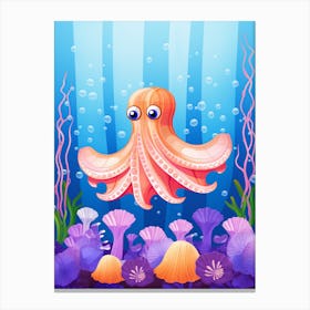 Day Octopus Flat Kids Illustration 4 Canvas Print
