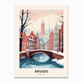 Vintage Winter Travel Poster Bruges Belgium 7 Canvas Print