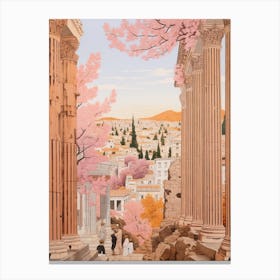 Athens Greece 4 Vintage Pink Travel Illustration Canvas Print