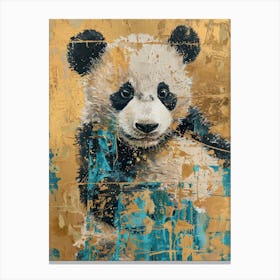 Panda Cub Gold Effect Collage 4 Canvas Print