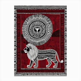 African Quilting Inspired Art of Lion Folk Art, Poetic Red, Black and white Art, 1227 Canvas Print