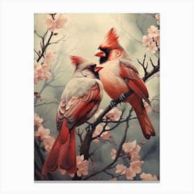 Cardinals In Cherry Blossoms Canvas Print
