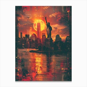 New York City Sunset, Cityscape Collage Retro Canvas Print