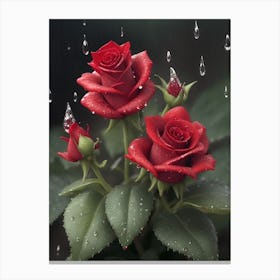 Red Roses At Rainy With Water Droplets Vertical Composition 61 Canvas Print