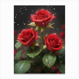 Red Roses At Rainy With Water Droplets Vertical Composition 48 Canvas Print