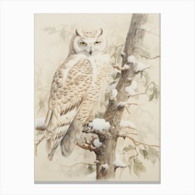 Vintage Bird Drawing Snowy Owl 3 Canvas Print