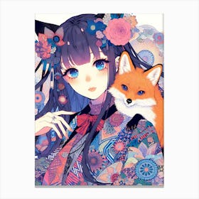 Pretty Anime Girl with Fox 10 Canvas Print