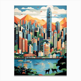 Hong Kong China Skyline With A Cat 0 Canvas Print