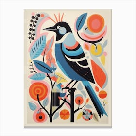 Colourful Scandi Bird Magpie 2 Canvas Print