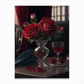 Red Rose Bouquet On The Table Canvas Print