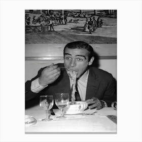 Vintage Black And White James Bond Eating Spaghetti Canvas Print