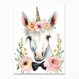 Baby Unicorn Flower Crown Bowties Woodland Animal Nursery Decor (22) Canvas Print