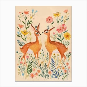 Folksy Floral Animal Drawing Antelope 2 Canvas Print