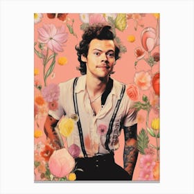 Harry Styles Pink Flower Collage 2 Canvas Print