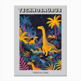 Mustard Dinosaurs In A Tropical Landscape Poster Canvas Print
