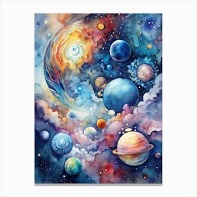 Watercolor Of Planets Canvas Print