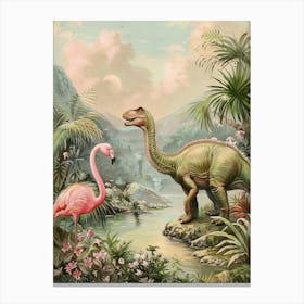 Dinosaur & Flamingo Storybook Style 2 Canvas Print